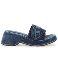 DIESEL - Sa-oval D Pf W Logo Emboosed Denim Sandals - Lyst