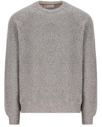 Brunello Cucinelli Crewneck Ribbed Knit Sweater - Gray