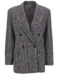 Brunello Cucinelli - Prince Of Wales Wool And Alpaca Jacket With Necklace - Lyst