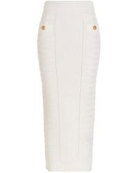 Balmain Logo Button Knit Skirt - White