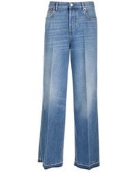 Valentino - Logo Patch Wide Leg Jeans - Lyst