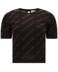 Balenciaga - Allover Logo Printed Crewneck T-shirt - Lyst