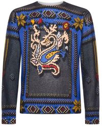 Etro - Graphic Knitted Crewneck Jumper - Lyst