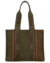 Chloé - Khaki Canvas Medium Woody Shopping Bag - Lyst