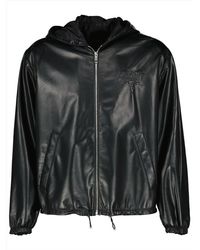Prada - Zip-up Hooded Leather Jacket - Lyst