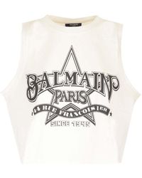 Balmain - Logo Cotton Jersey Crop Top - Lyst