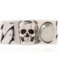 McQueen - Pearl And Skull Chain Ring - Lyst