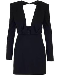 Saint Laurent Structured V-neck Open Back Mini Dress - Black