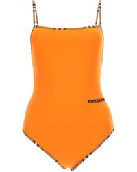 Burberry Icon Stripe Trim Swimsuit - Orange