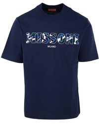 Missoni Logo Embroidered Crewneck T-shirt - Blue