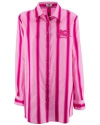 Etro - Striped Shirt In Cotton And Silk With Pegasus - Lyst