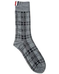Thom Browne Wool Gray Tartan Jacquard Socks Womens Hosiery Thom Browne Hosiery 