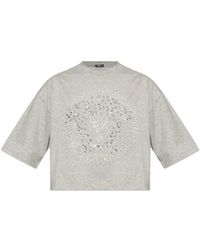 Versace - Medusa Embellished Crewneck Cropped T-shirt - Lyst