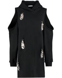 Area Crystal-embellished Cut-out Detailed Hooded Dress - Black