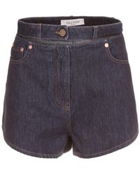 Valentino Lipstick Applique Denim Shorts - Gray