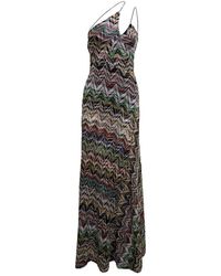 Missoni Woman's Multicolour Cotton Blend Long Dress With Zigzag Knit