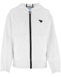 Prada Terry Cloth Logo Plaque Jacket - White