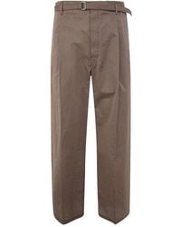 Lemaire - Stripe-pattern Belted-waist Straight-leg Trousers - Lyst