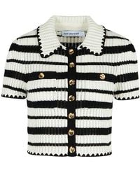 Self-Portrait - Cream Cotton Blend Polo Shirt - Lyst