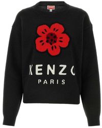 KENZO - Logo Floral Intarsia-knit Crewneck Jumper - Lyst
