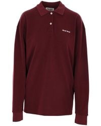 Miu Miu - Logo-Embroidered Piqué Long-Sleeved Polo Shirt - Lyst