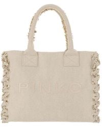 Pinko - Cotton Tote Bag With Logo - Lyst