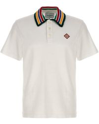 Casablancabrand - Striped-collar Regular-fit Organic-cotton Piqué Polo Shirt - Lyst