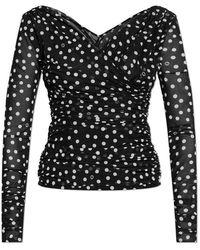 Dolce & Gabbana - Polka-dot Printed Wrap-front Neck Tulle Top - Lyst