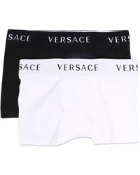 Versace Logo Printed Waistband Bi-pack Boxers - Black