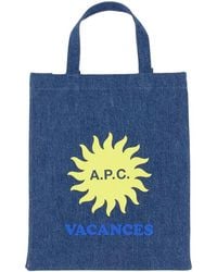A.P.C. - Denim Tote Bag With Print - Lyst