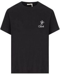 Chloé - Logo Embroidered Crewneck T-shirt - Lyst