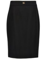 Dolce & Gabbana Dg Logo Longuette Pencil Skirt in Pink | Lyst