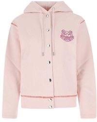 KENZO Tiger Printed Buttoned Drawstring Hooded Jacket - Pink