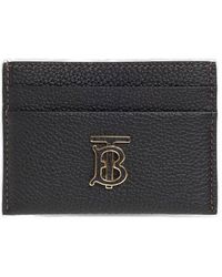 Burberry - Logo Plaque Pebbled Card Holder - Lyst