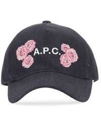 A.P.C. - Floral Logo Printed Baseball Denim Cap - Lyst