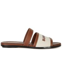 Burberry Canvas And Leather Logo Mules - Brown
