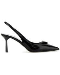 Prada - Brand-plaque Slingback Heeled Brushed-leather Pumps - Lyst
