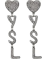 Saint Laurent Crystal-embellished Logo Clip-on Earrings - Metallic