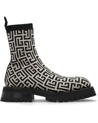 Balmain - Monogram Patterned Block Heel Ankle Boots - Lyst