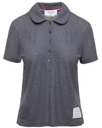 Thom Browne - Grey Polo Shirt With Peter-pan Collar And Logo Patch In Cotton Woman - Lyst