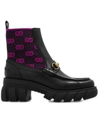 Gucci - Monogrammed Leather Ankle Boots - Lyst