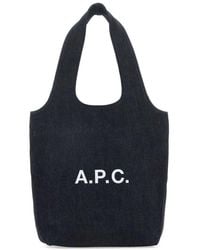A.P.C. - Ninon Logo Printed Denim Small Tote Bag - Lyst