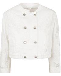 Ermanno Scervino - Lace Paneled Double-breast Cropped Jacket - Lyst