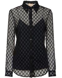 Gucci - GG Tulle Collared Long-sleeve Shirt - Lyst