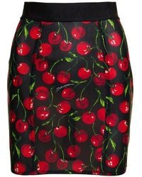 Dolce & Gabbana - Black Mini-skirt With All-over Cherry Print In Stretch Polyamide Woman - Lyst