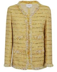 Giambattista Valli - Sequin-embellished V-neck Tweed Fringed Jacket - Lyst