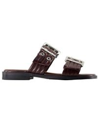 Ganni Buckle Two Strap Sandals in Black | Lyst