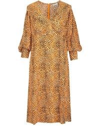 Ganni - Leopard-print Crepe Oversized-collar Dress - Lyst