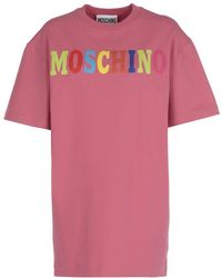 Moschino - Logo Printed Crewneck T-shirt Dress - Lyst