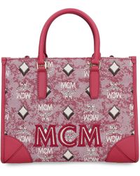 MCM Visetos Jacquard Top Handle Tote Bag - Red